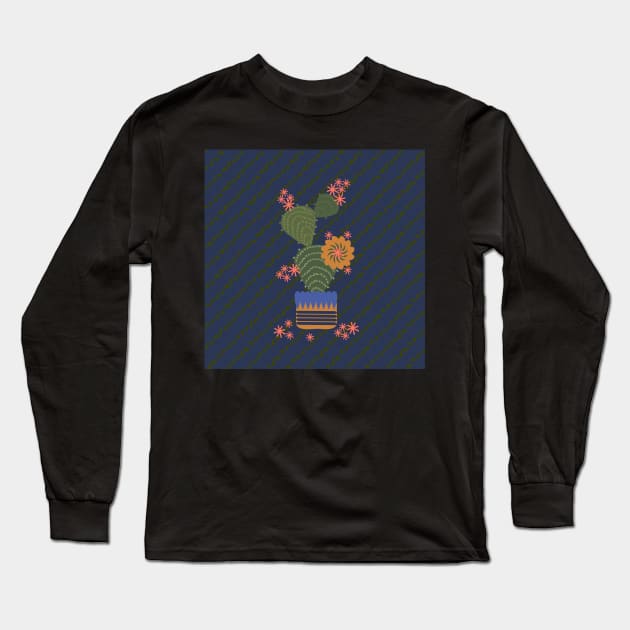 Triangles on the Diagonal - Nightime Cactus Long Sleeve T-Shirt by FrancesPoff